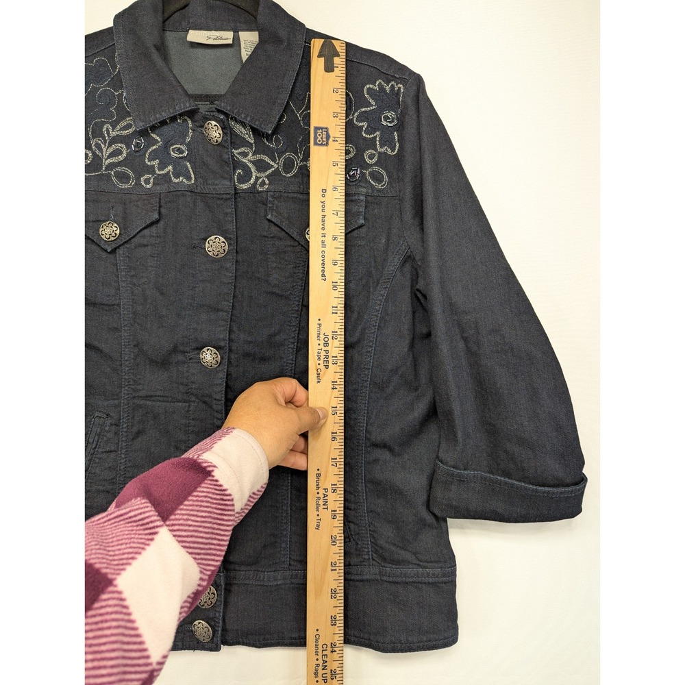 Chicos Platinum Indigo Blue Embroidered Floral Denim Jacket Size 2‎ Large Mens - Picture 5 of 10